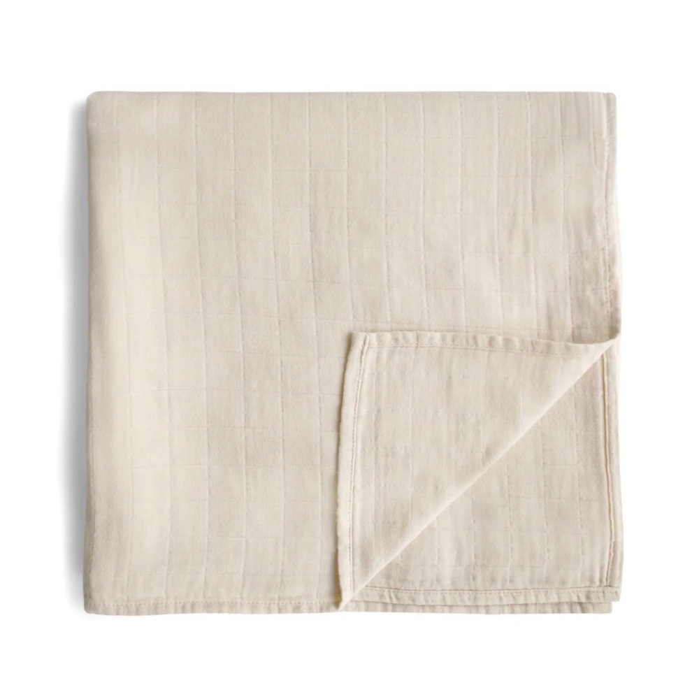 Mushie Organic Cotton Muslin Swaddle Blanket - Fog